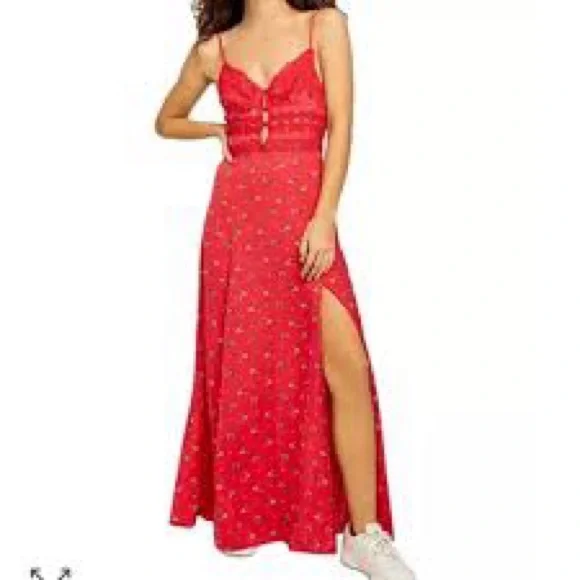 Free People Chic Red Floral Maxi Slip Dress - Picture 3 of 15